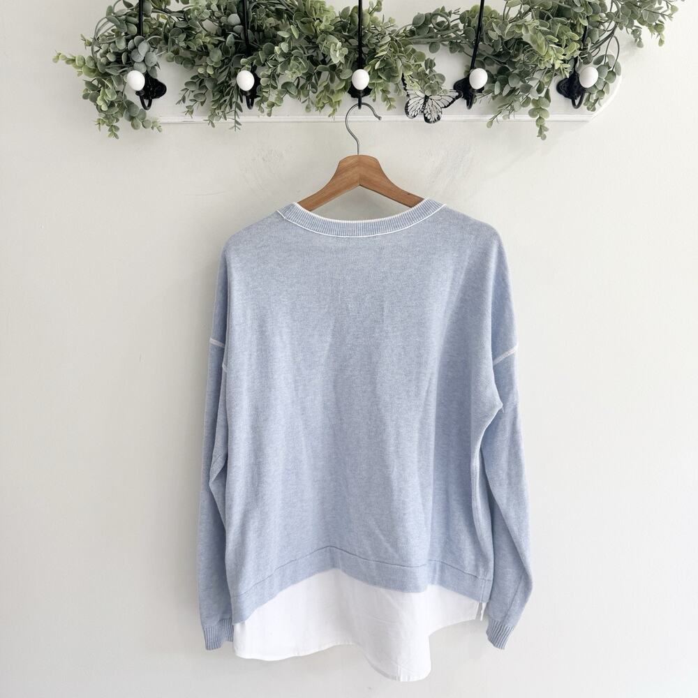 Elliott Lauren Blue Cashmere Blend Mixed Fabric Crewneck Sweater Large #CV - Picture 4 of 4
